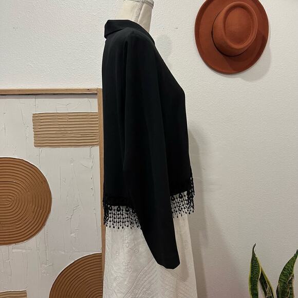 FTLTD Black Vintage 90s Fringe Trim Gold Button Front Cropped Blazer Jacket USA - Picture 7 of 13